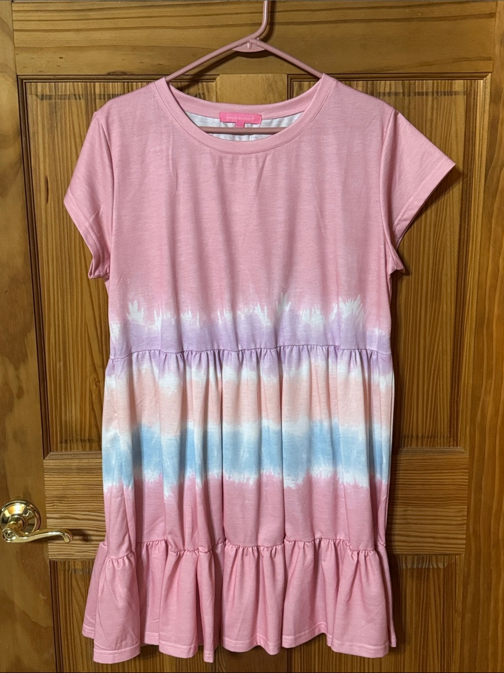 Simply Southern Pink Tiered Tie-Dye Short Sleeve Dress